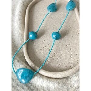 Long Turquoise Colored Beaded Necklace Boho Southwest Seed‎ Bead Chunky